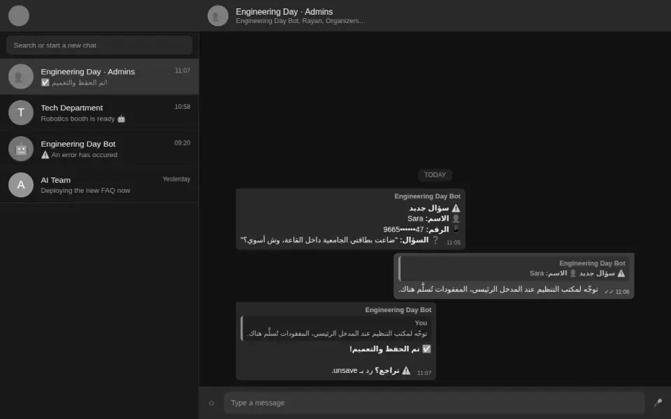Organizers teaching the bot a new answer